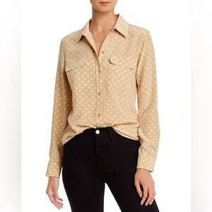 EQUIPMENT Beige Polka Dot 100% Silk Button Down Slim Signature Shirt Size Small